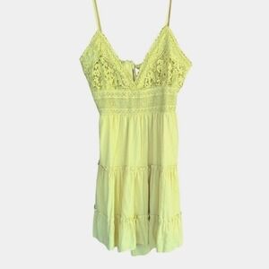 Sundress Mini Spaghetti Straps Yellow Lace Bodice Boho Spring Break Size XL NWT